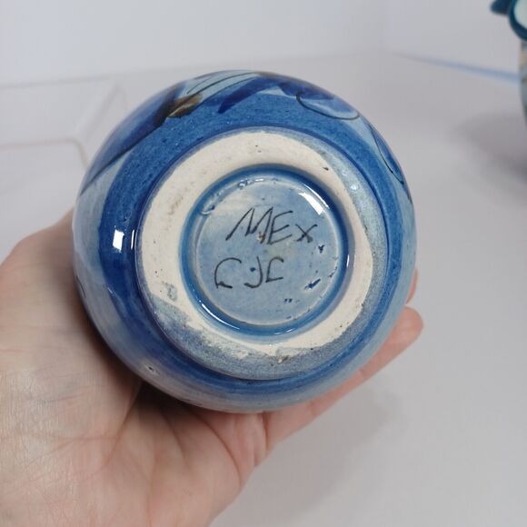 Vintage Tonala MEXICO Pottery 5" Vase Blue Bird And Flowers Artist Signed EUC - Picture 6 of 9